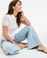 Lucky Brand Womens Smocked Lace Blouse Pull On Jeans