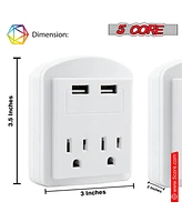 5 Core European Travel Plug Adapter, International Power Plug w/ 2 Usb, 2 Outlet Surge Protector Adaptor Charger