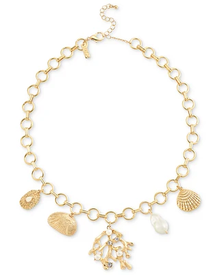 I.n.c. International Concepts Gold-Tone Crystal & Imitation Pearl Sea Life Charm Statement Necklace, 20-1/2" + 3" extender, Exclusively at Macy's