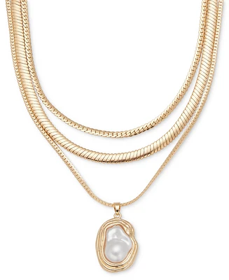 I.n.c. International Concepts Gold-Tone Imitation Pearl Layered Pendant Necklace, 16-1/4" + 3" extender, Exclusively at Macy's