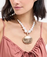 I.n.c. International Concepts Gold-Tone Shell Imitation Pearl Beaded Statement Pendant Necklace, 16" + 3" extender, Exclusively at Macy's