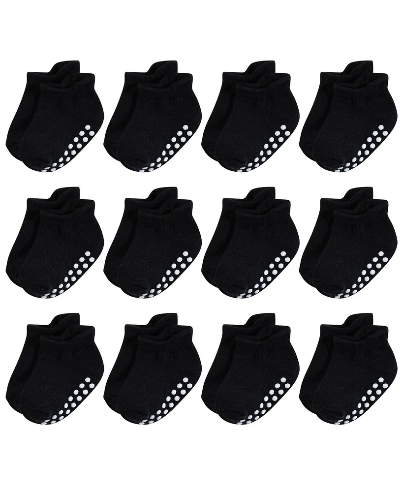 Hudson Baby Boys Non-Skid No-Show Socks, Black, 0-6 Months