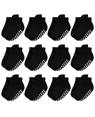 Hudson Baby Boys Non-Skid No-Show Socks, Black, 0-6 Months