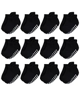 Hudson Baby Boys Non-Skid No-Show Socks, Black, 0-6 Months