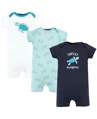 Hudson Baby Baby Boys Hudson Cotton Rompers, Sea Turtle, 6-9 Months