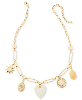 On 34th Gold-Tone Mixed Stone Charm Statement Necklace, 18" + 3" extender, Exclusively at Macy's