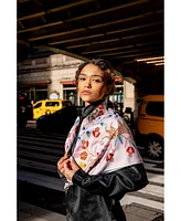 Jessie Zhao New York Double Sided Wool Silk Scarf Of Pink Blossom Jungle