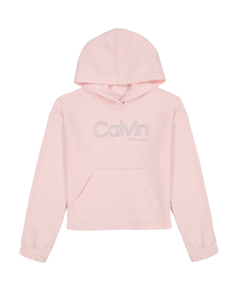 Calvin Klein Big Girls Fleece Raw Edge Popover Hoodie