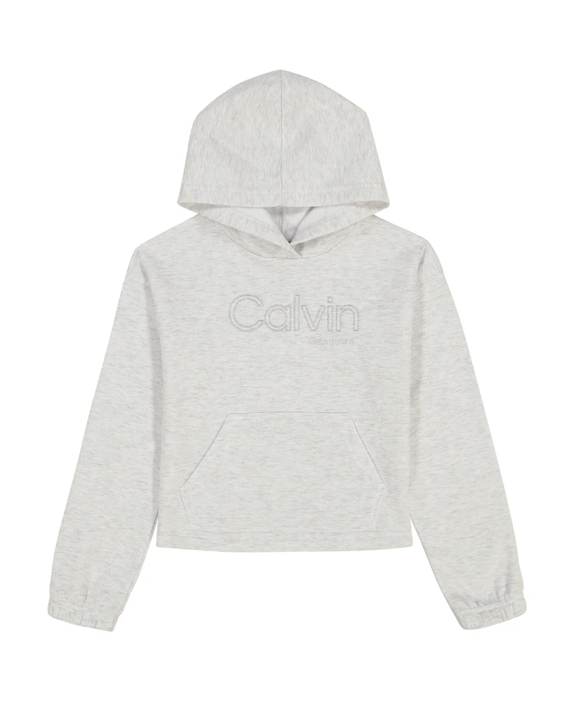 Calvin Klein Big Girls Fleece Raw Edge Popover Hoodie