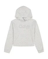 Calvin Klein Big Girls Fleece Raw Edge Popover Hoodie