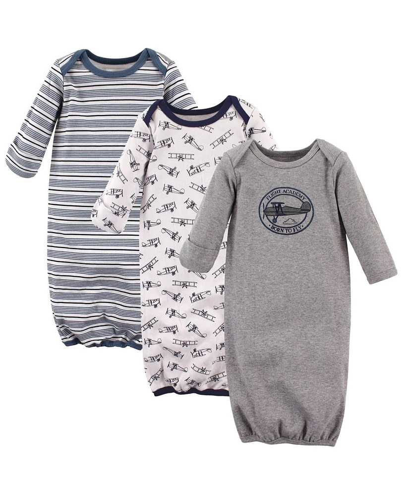 Hudson Baby Boys Cotton Long-Sleeve Gowns 3pk, Bonjour, 0-6 Months