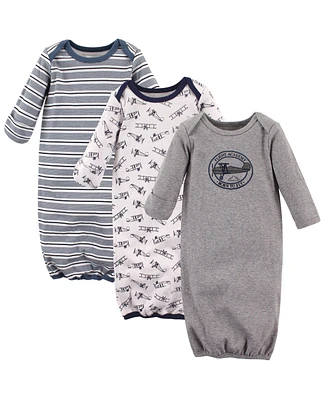 Hudson Baby Boys Cotton Long-Sleeve Gowns 3pk, Bonjour, 0-6 Months