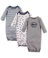 Hudson Baby Boys Cotton Long-Sleeve Gowns 3pk, Bonjour, 0-6 Months