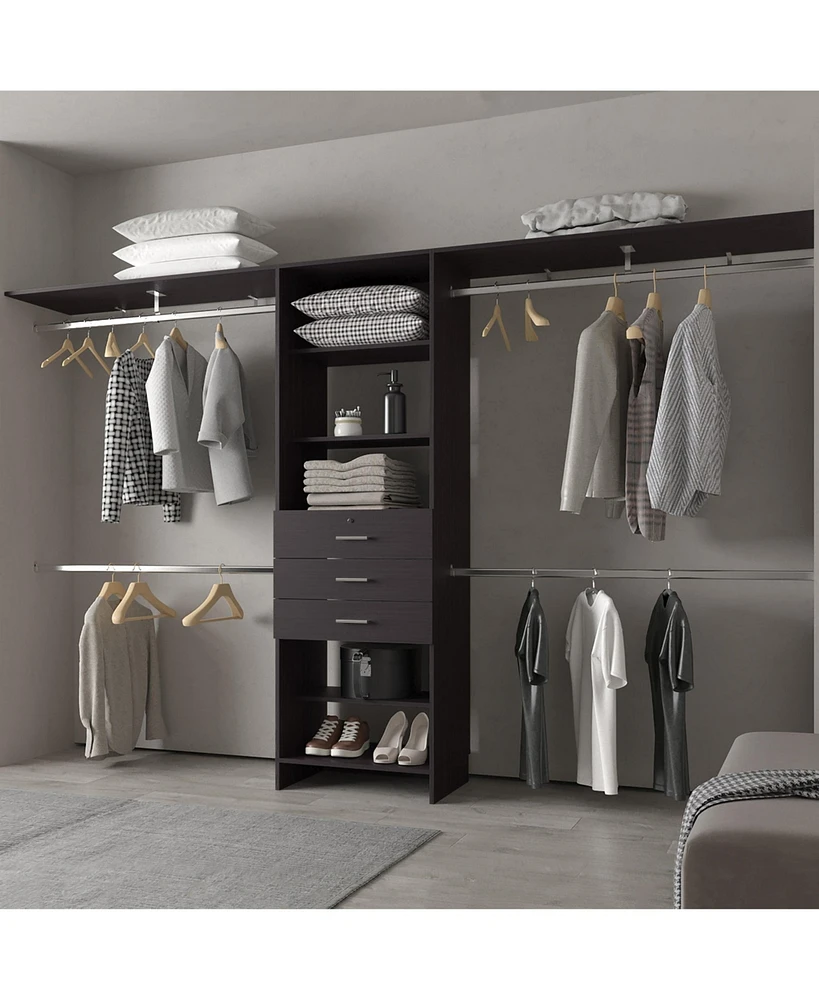 Geek Modular Closet Organizer System with Hanging Rods, Shelves, and Drawers