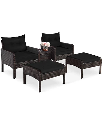 Gymax 5PCS Patio Set Sectional Rattan Wicker Furniture Set w/ Cushion