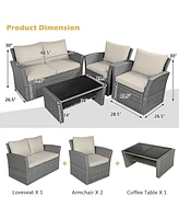 Gymax 4 Piece Outdoor Furniture Set Patio Rattan Conversation Set w/ Cushions