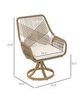 Outsunny Patio Swivel Chairs Set of 2, Rat Dining Chairs with Cushions