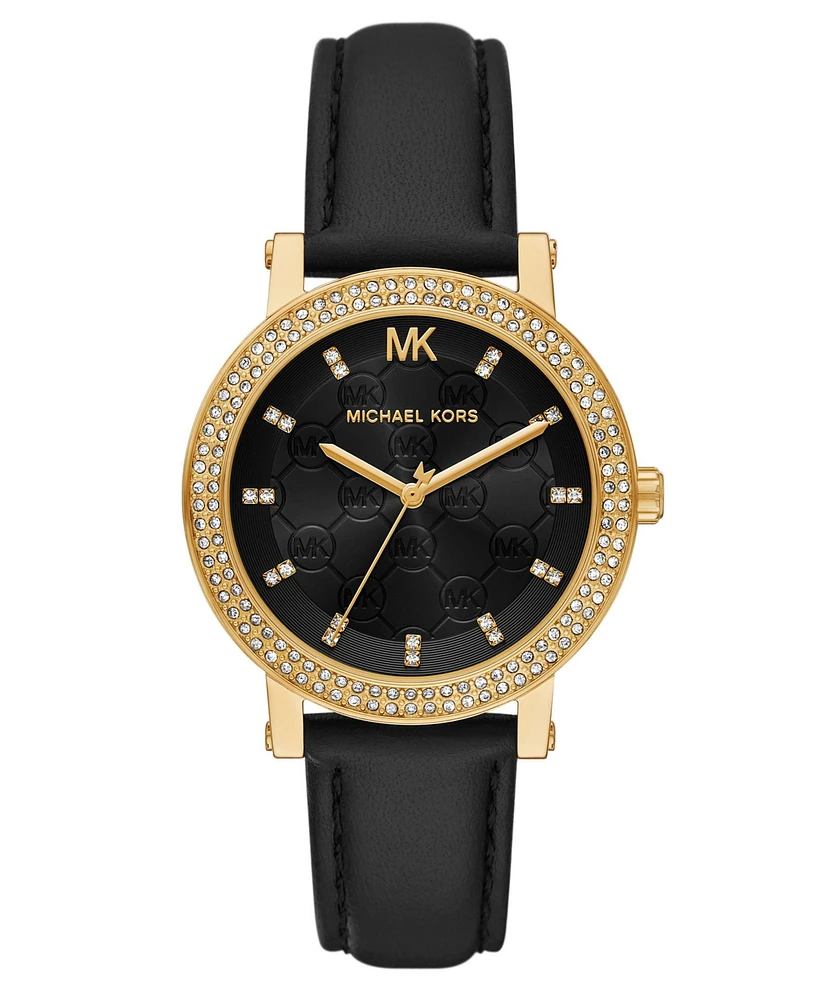 Michael Kors Women's Corey Three-Hand Black Leather Watch, 38mm