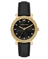 Michael Kors Women's Corey Three-Hand Black Leather Watch, 38mm