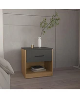 Palmyra Nightstand, 1 Door, 1 Shelf, Natural Oak / Matt Gray