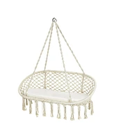 Gouun 2 Person Hanging Hammock Chair with Cushion Macrame Swing
