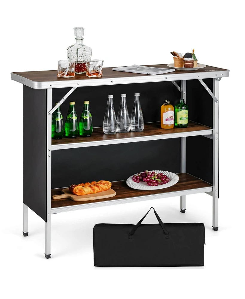 Folding Camping Table with 2-Tier Open Shelves for Outdoor Bbq