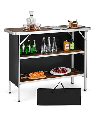 Folding Camping Table with 2-Tier Open Shelves for Outdoor Bbq