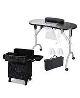 Byootique Manicure Table Nail Desk & Rolling Makeup Train Case Kit Salon Cb Dusk