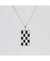 Bay Enamel Checker Necklace Black/White/ Silver