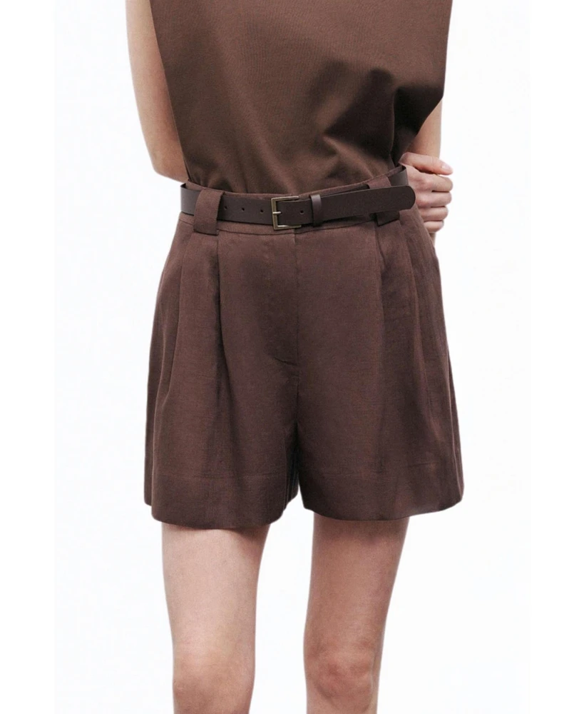 Nocturne Women's Belted Linen Mini Shorts
