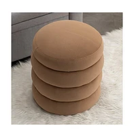 Velvet Upholstered Round Ottoman, Soft Footrest Stool, Elegant Accent for Living Room & Bedroom-The Pop Home