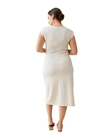 Ingrid + Isabel Maternity Modern Muse Midi Dress Stone L