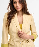 Tahari Asl Women's Pinstriped Notched Collar Belted Blazer