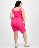 Full Circle Trends Trendy Plus Mixed Stitch Crop Top & Bike Shorts Set