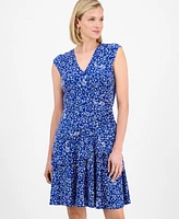 Robbie Bee Petite Floral-Print Double-Ruffle Fit & Flare Dress