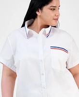 Full Circle Trends Trendy Plus Button-Front Shirt & Pleated Skirt