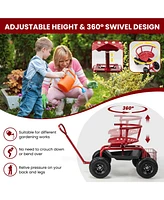 Cushioned Rolling Garden Cart Scooter with Storage Basket and Tool Pouch