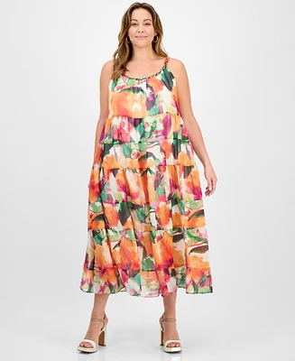 Robbie Bee Plus Printed Sleeveless Tiered Midi Dress
