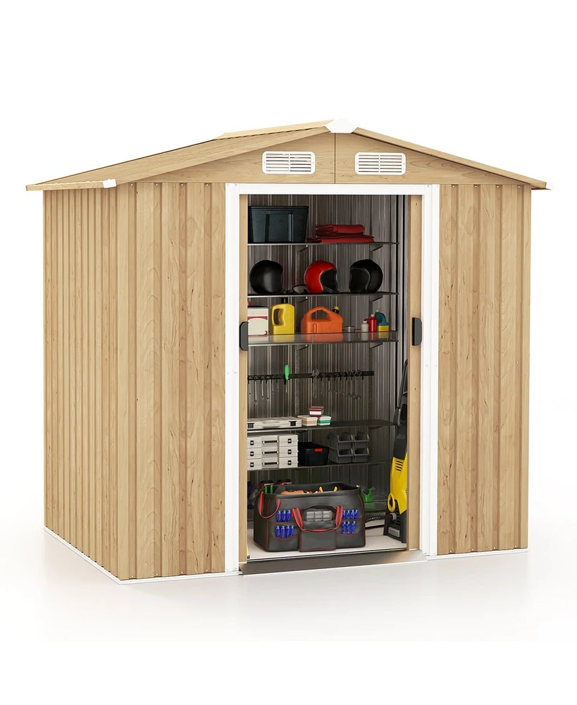 Weather Resistant Galvanized Steel Shed with Tilted Roof for Backyard Garden Patio Lawn