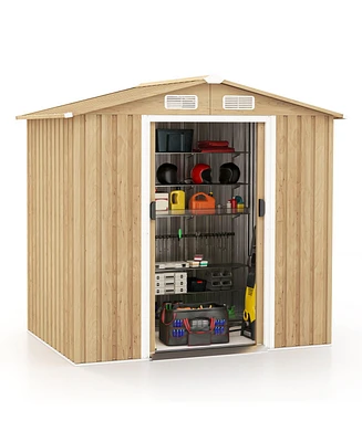Weather Resistant Galvanized Steel Shed with Tilted Roof for Backyard Garden Patio Lawn