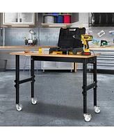 48 inch x 24 inch Adjustable Height Mobile Workbench with Caster-Natural