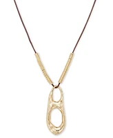 Style & Co Gold-Tone Hammered Sculptural Leather Pendant Necklace, 32" + 3" extender, Exclusively at Macy's