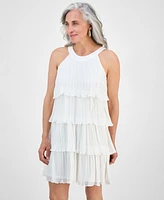 Robbie Bee Petite Pleated Tiered Chiffon A-Line Dress