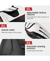 Wosofe Men s Golf Glove Left Hand Premium Leather Excellent Grip Super Soft Breathable Durable Fit All Weather with Golf Tee and Divot Repair Tool,Med