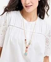 Style & Co Gold-Tone Mixed Stone Orbital Lariat Necklace, 32" + 3" extender, Exclusively at Macy's