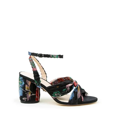 Alterre Women's Black Floral Organza Customizable Twist Sandals