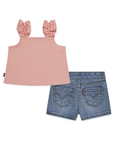 Levi's Little Girls 2-Piece Ruffle Strap Tank and Shorts Set