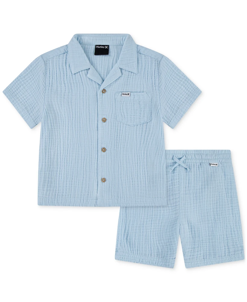 Hurley Toddler Boys Cotton Gauze Camp Shirt & Shorts, 2 Piece Set