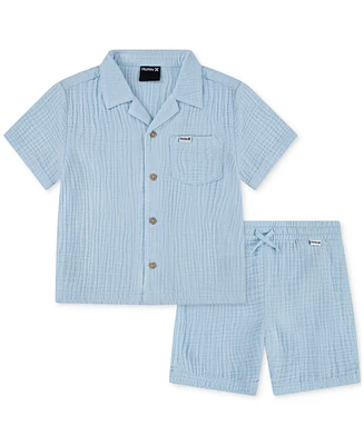 Hurley Toddler Boys Cotton Gauze Camp Shirt & Shorts, 2 Piece Set