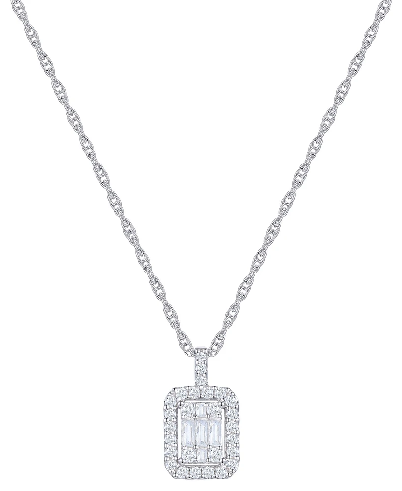 Diamond Emerald Shaped Halo Cluster 18" Pendant Necklace (1/3 ct. t.w.) in 14k White Gold